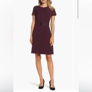 Tahari Double Woven A-line Dress size 2P black cherry